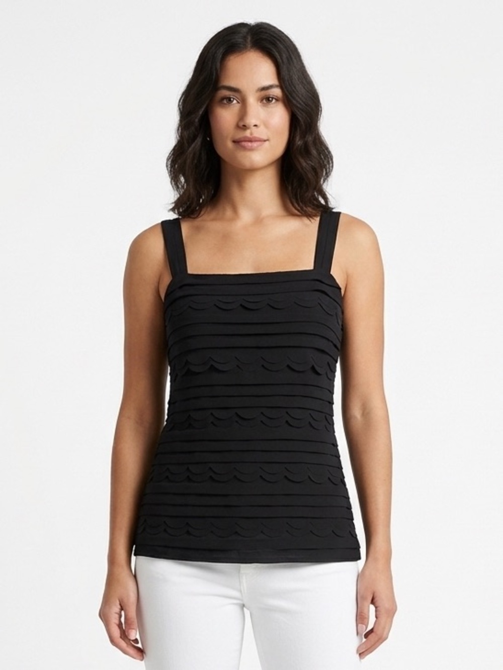 WHBM LASER Cut Scallop Ruffled Tiered Tank Top XS $78 EUC
